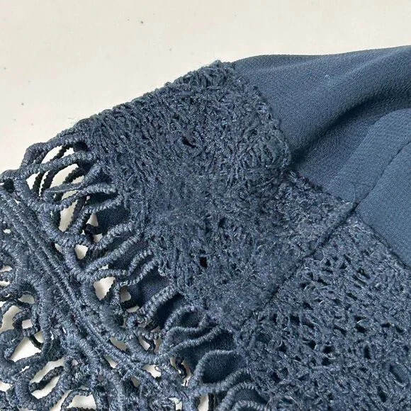 Tularosa Mini Dress Size M Navy Blue Lace Ruffle Trim Lined Elbow Sleeve Zip - Picture 8 of 14